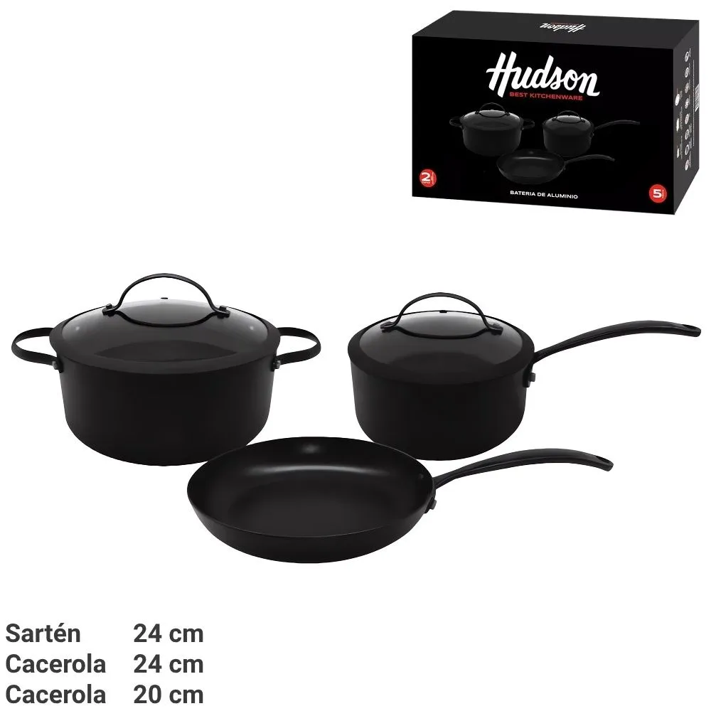 Hudson Black Bateria 5 pzas. Antiadheren