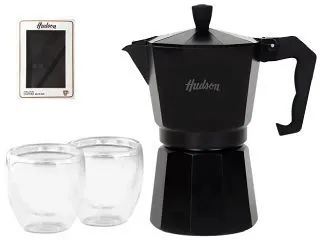 Hudson Set Cafetera + 2 Vasos de Vidrio