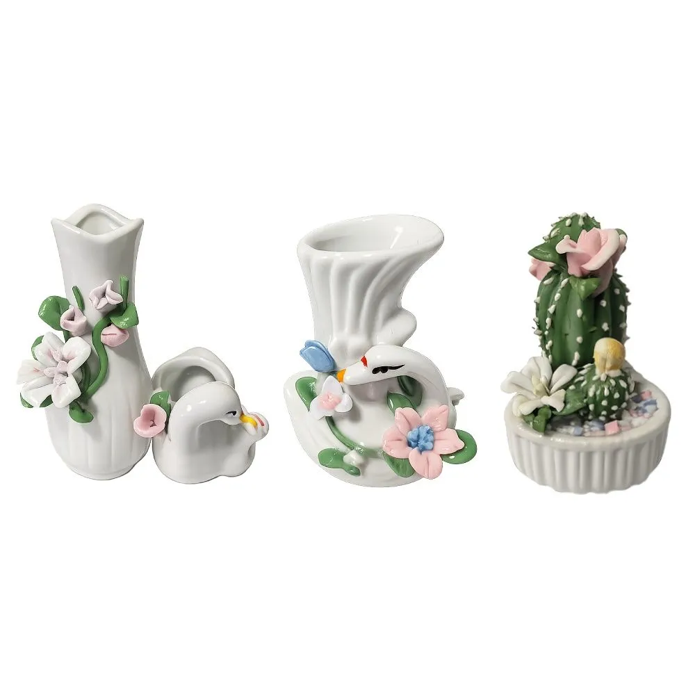 Floreros Porcelana c/Flores 8cm 3modelos
