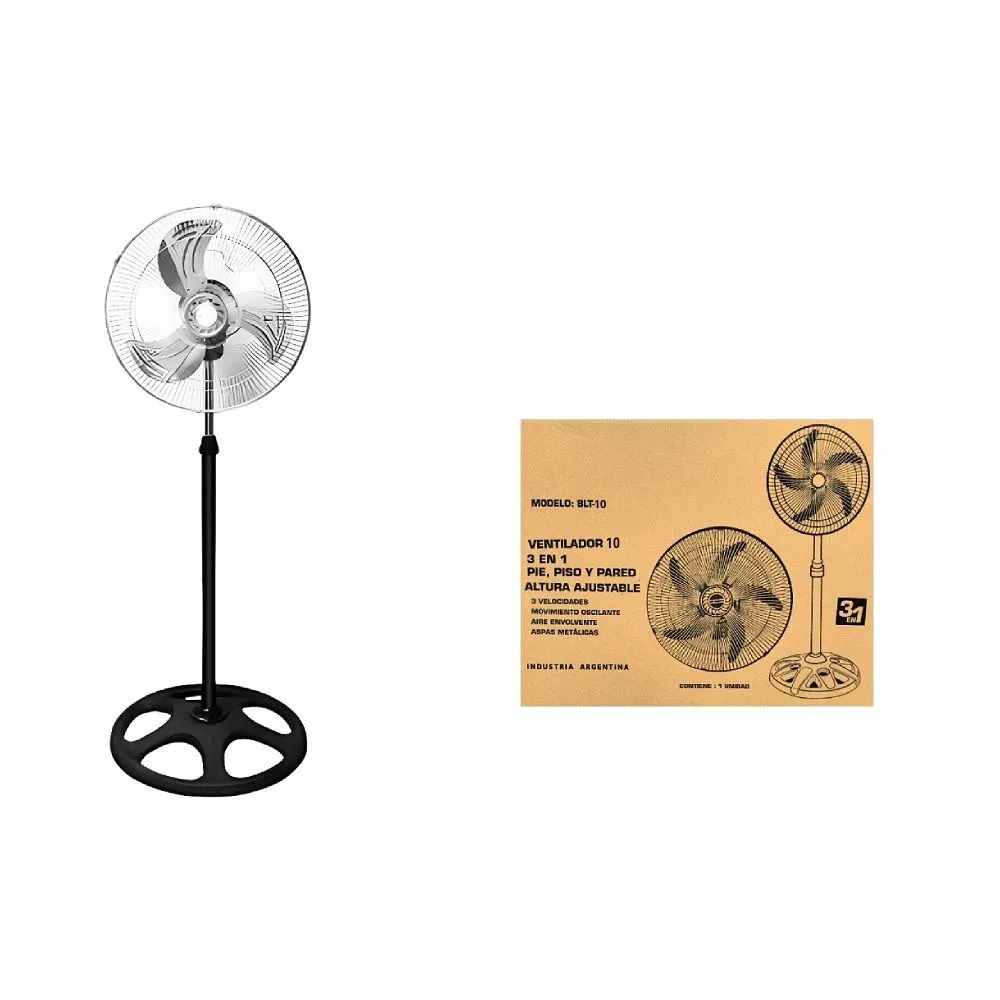 Ventilador 10" 25cm 3en1 3aspa 3vel. 50W