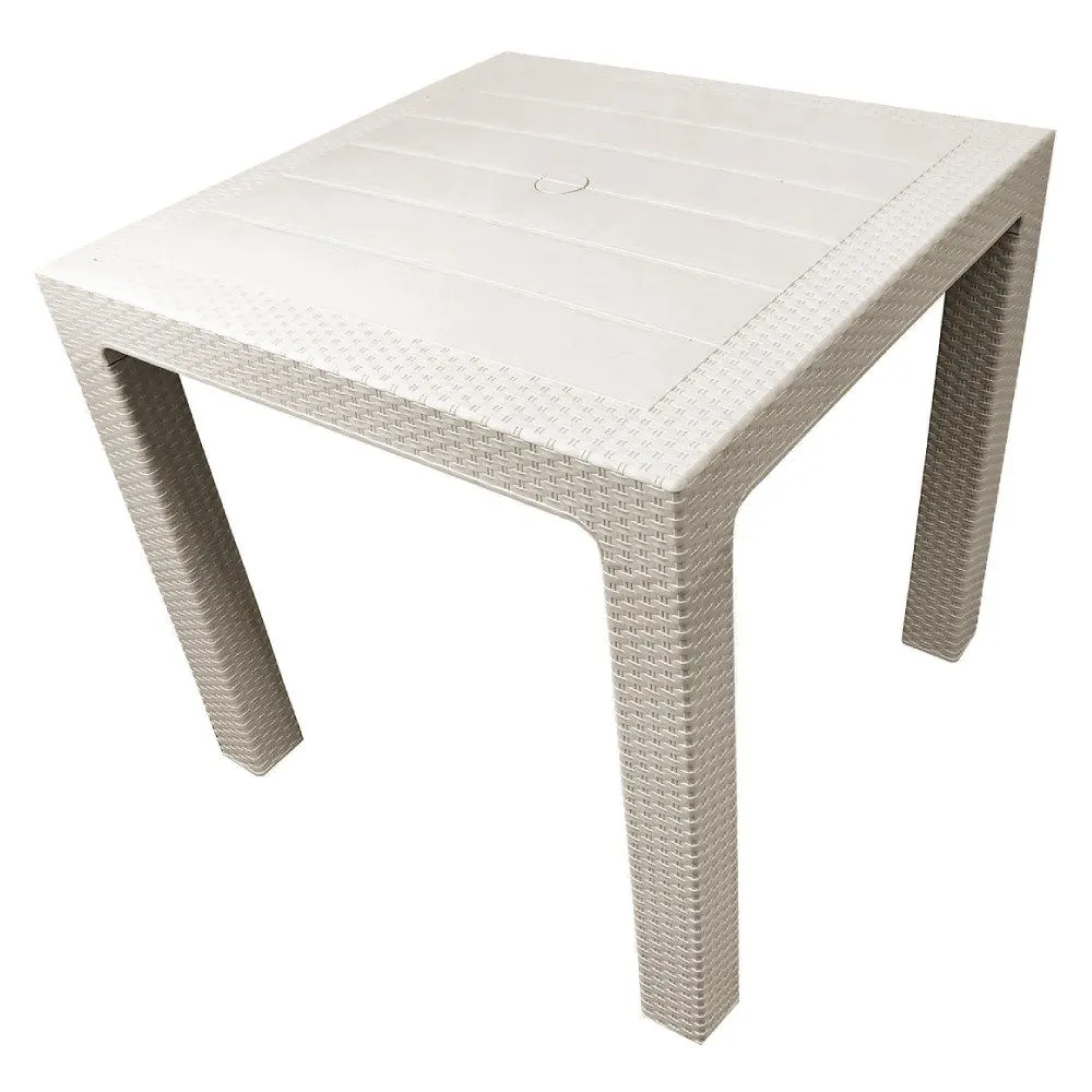 Poo Mesa Ratan Cuadrada 80cm Alta Blanca